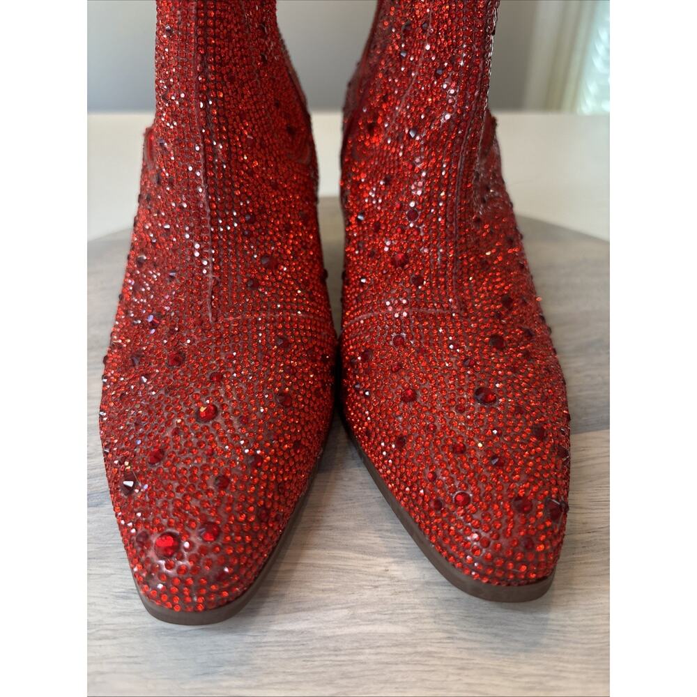 Matisse Red Rhinestone Western Ankle Boots Womens Size 8M Cowboy Booties - Picture 2 of 9
